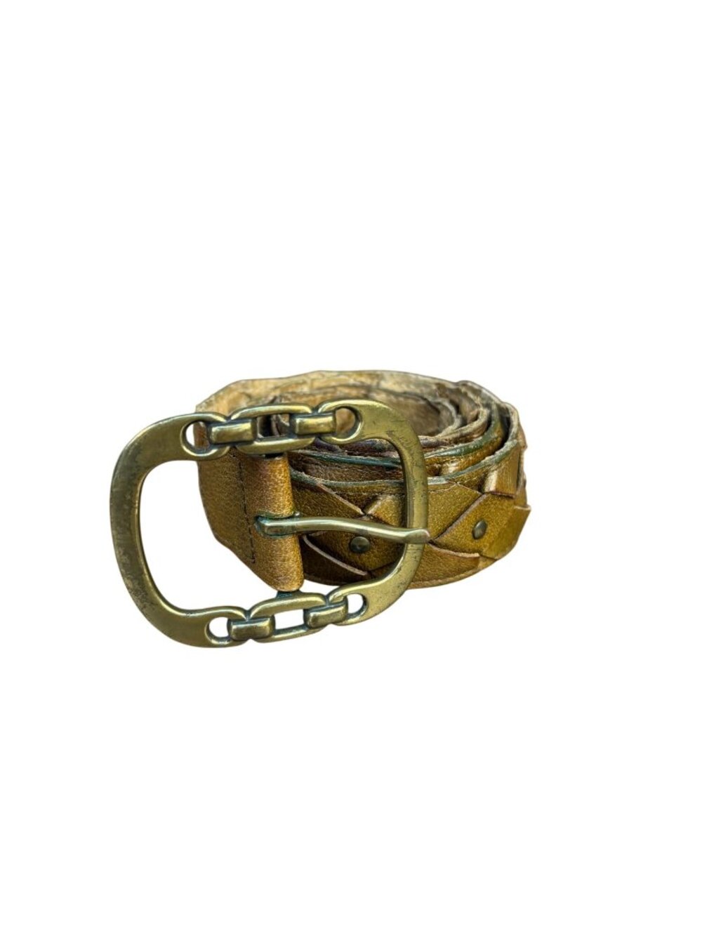 Genuine Leather Womens Brown Braided Belt With Brass Buckle Size Large
